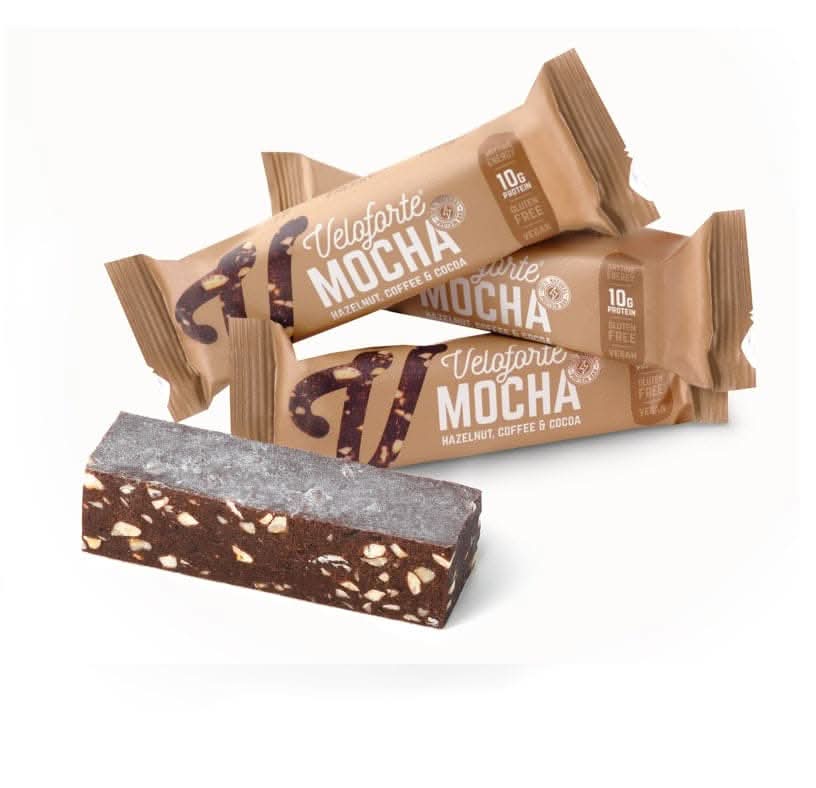 Veloforte Mocha Protein Bar - Hazelnut, Coffee and Cocoa - 9 count x 70g - 10gr plant protein, 37gr Carbs, Optimal Workout Refuelling Bar, 100% Natural, Vegan, Gluten Free