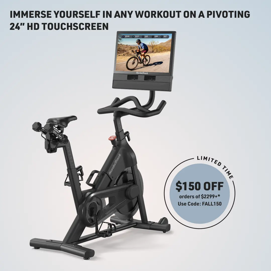 NordicTrack S24 Spinning Bike 2025 Model - NTEX24125-INT | 24" Pivoting Touchscreen, Silent Magnetic Resistance, AutoBreeze™ Fan, Bluetooth Connectivity, 350 lb Capacity