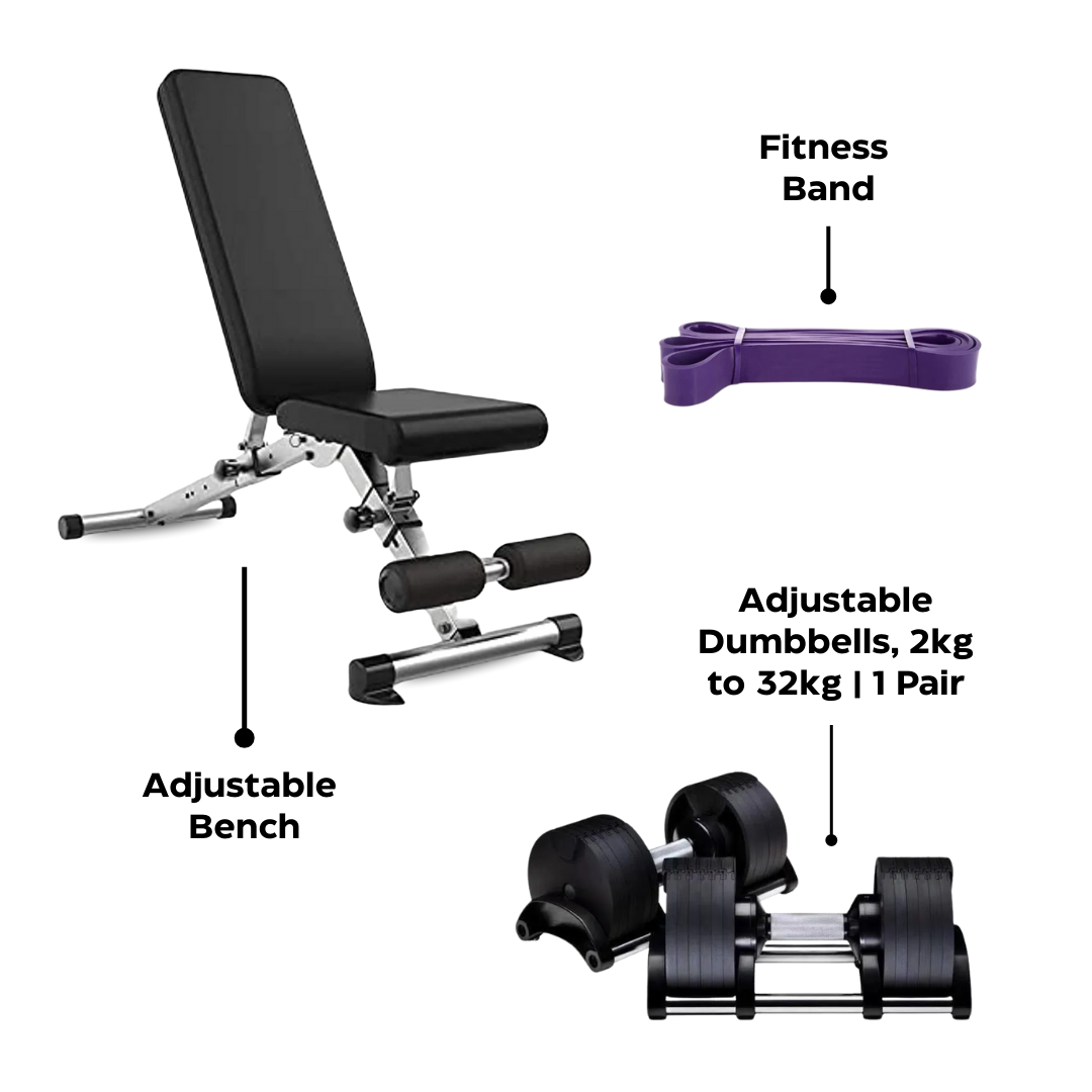 Athletix Home Gym Starter Bundle – Adjustable Dumbbells, Bench & Resistance Bands