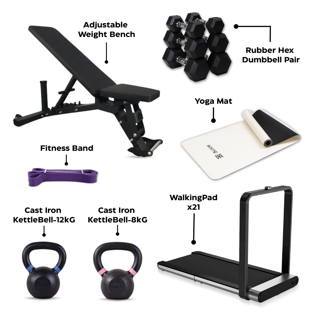 Athletix Home Starter Kit PRO – Complete Home Gym Bundle with Kingsmith X21 WalkingPad, Liftdex Dumbbells, Bench & More