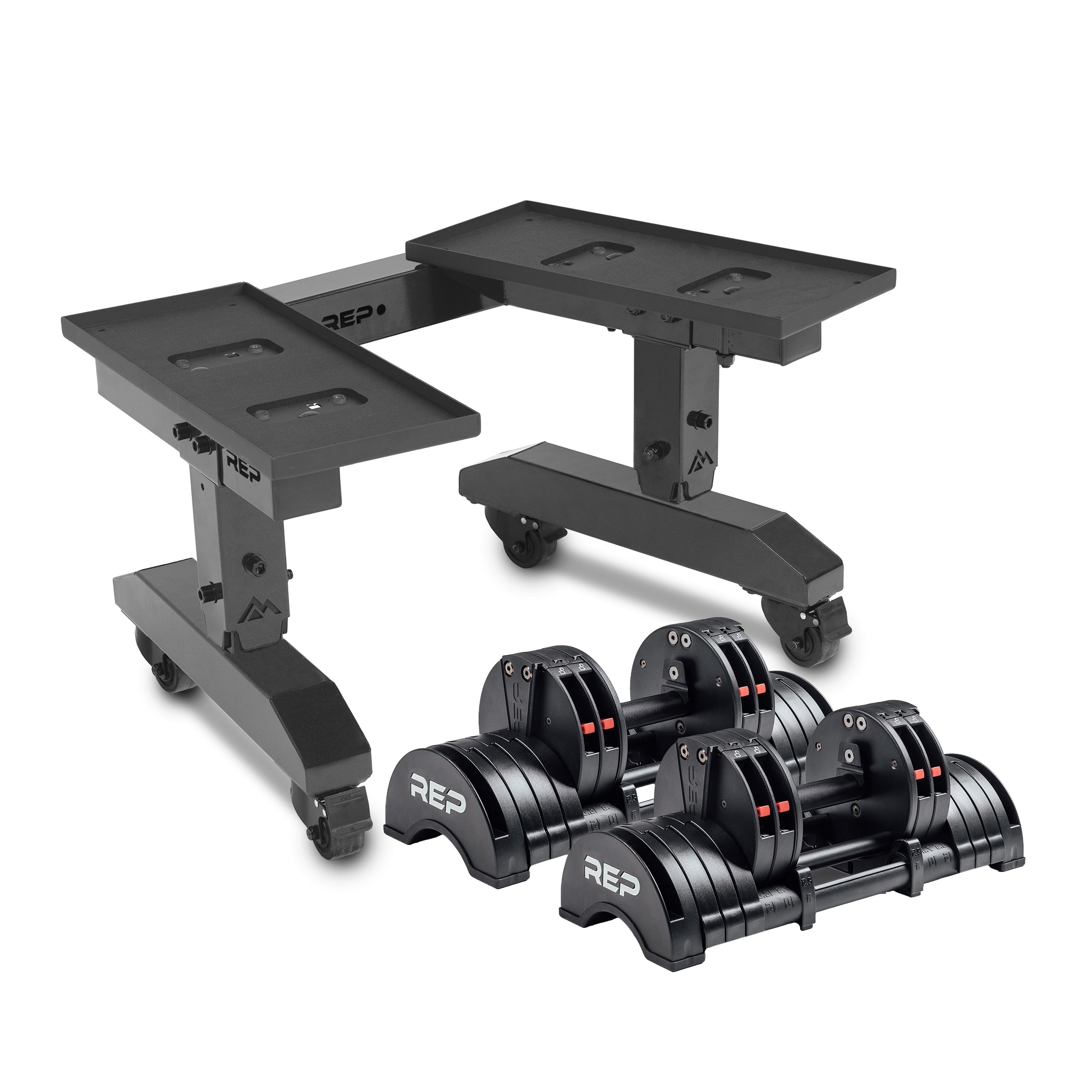 REP Fitness Adjustable Dumbbell Stand with QuickDraw Adjustable Dumbbells - Pair 15 KG