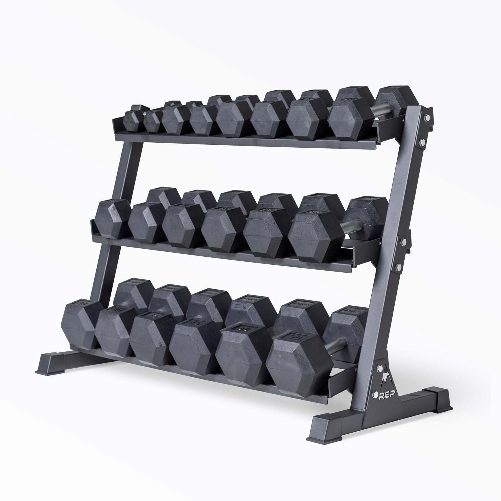 REP Fitness Heavy-Duty 3-Tier Dumbbell Storage Rack - Metallic Black