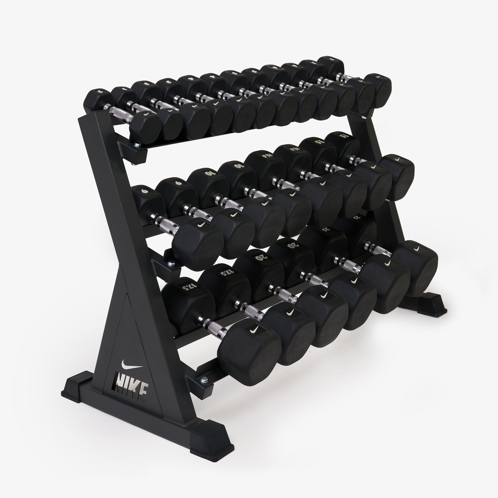 Nike Dumbbell Set with 3 Tier Rack (Multiple Weight Options Available) Nike Dumbbells (13 Pair)