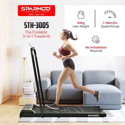 Sparnod Fitness, (2.5 HP DC Motor) Foldable 2-in-1 Treadmill, STH-3005