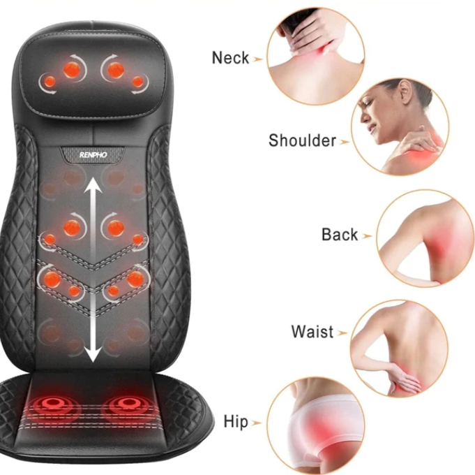 Renpho Massage Cushion, Back Massager for Chair, Shiatsu Chair Massager with Heat for Neck, Back, Shoulders, Height Adjustable, Use at Home & Office