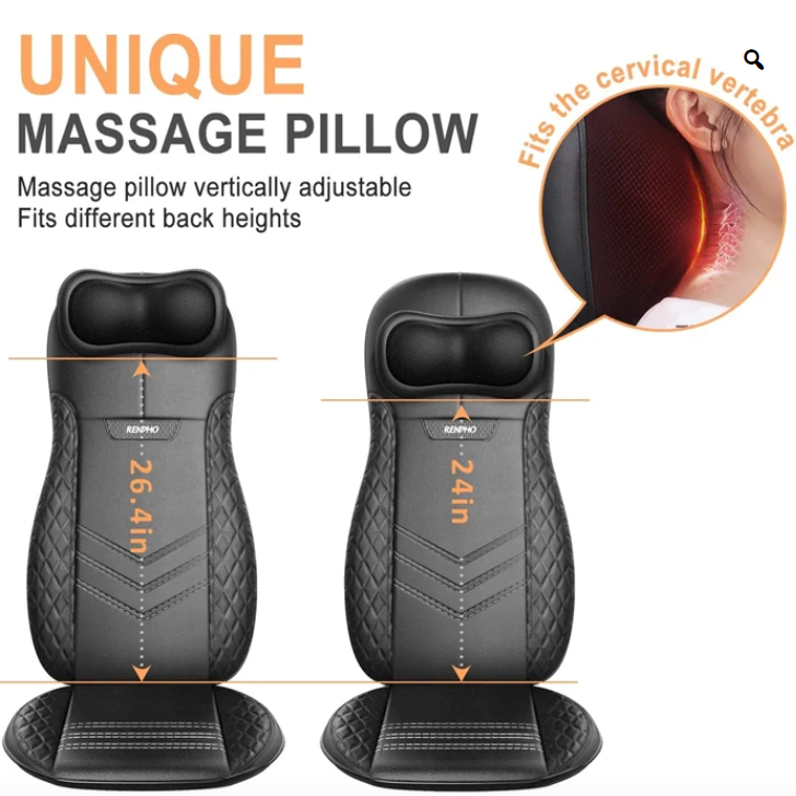Renpho Massage Cushion, Back Massager for Chair, Shiatsu Chair Massager with Heat for Neck, Back, Shoulders, Height Adjustable, Use at Home & Office