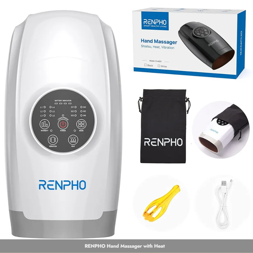 RENPHO Cordless Hand Massager Machine with 6 Levels of Massage and Intensity Compression for Palm Wrist Finger Numbness Fatigue Soreness Relief