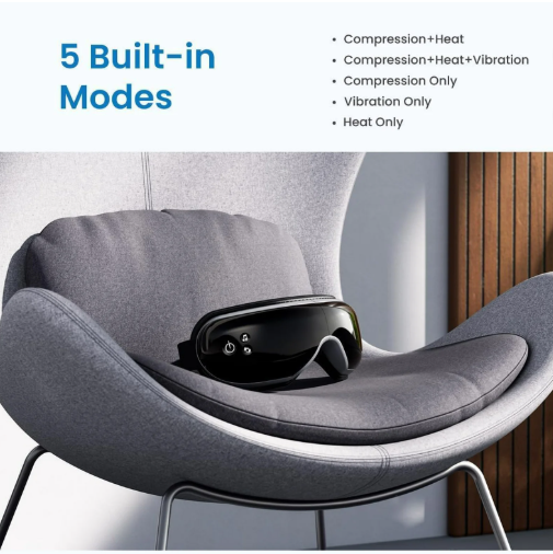 Renpho Eye Massager with Heat & Bluetooth Music, Rechargeable Eye Care Machine with 5 Modes, Black