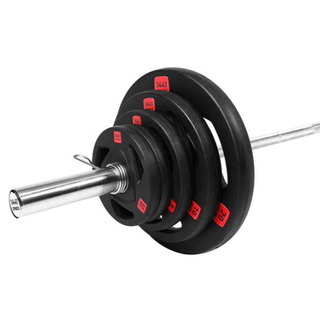 Combo 1441 Fitness 7 Ft Olympic Barbell With Black Dual Grip Plates Set | 100 Kg