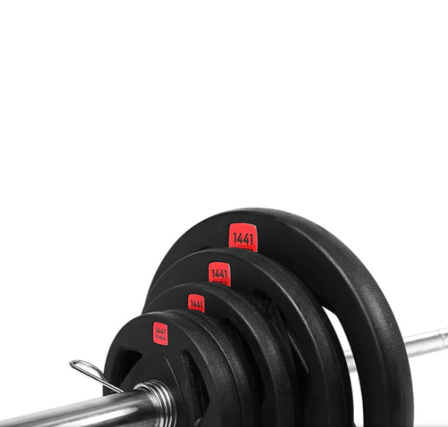 Combo 1441 Fitness 7 Ft Olympic Barbell With Black Dual Grip Plates Set | 100 Kg