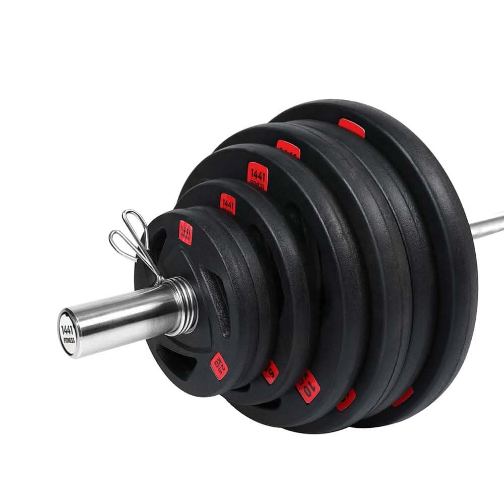 Combo 1441 Fitness 7 Ft Olympic Barbell with Black Olympic Tri-Grip Plates Set | 120 kg