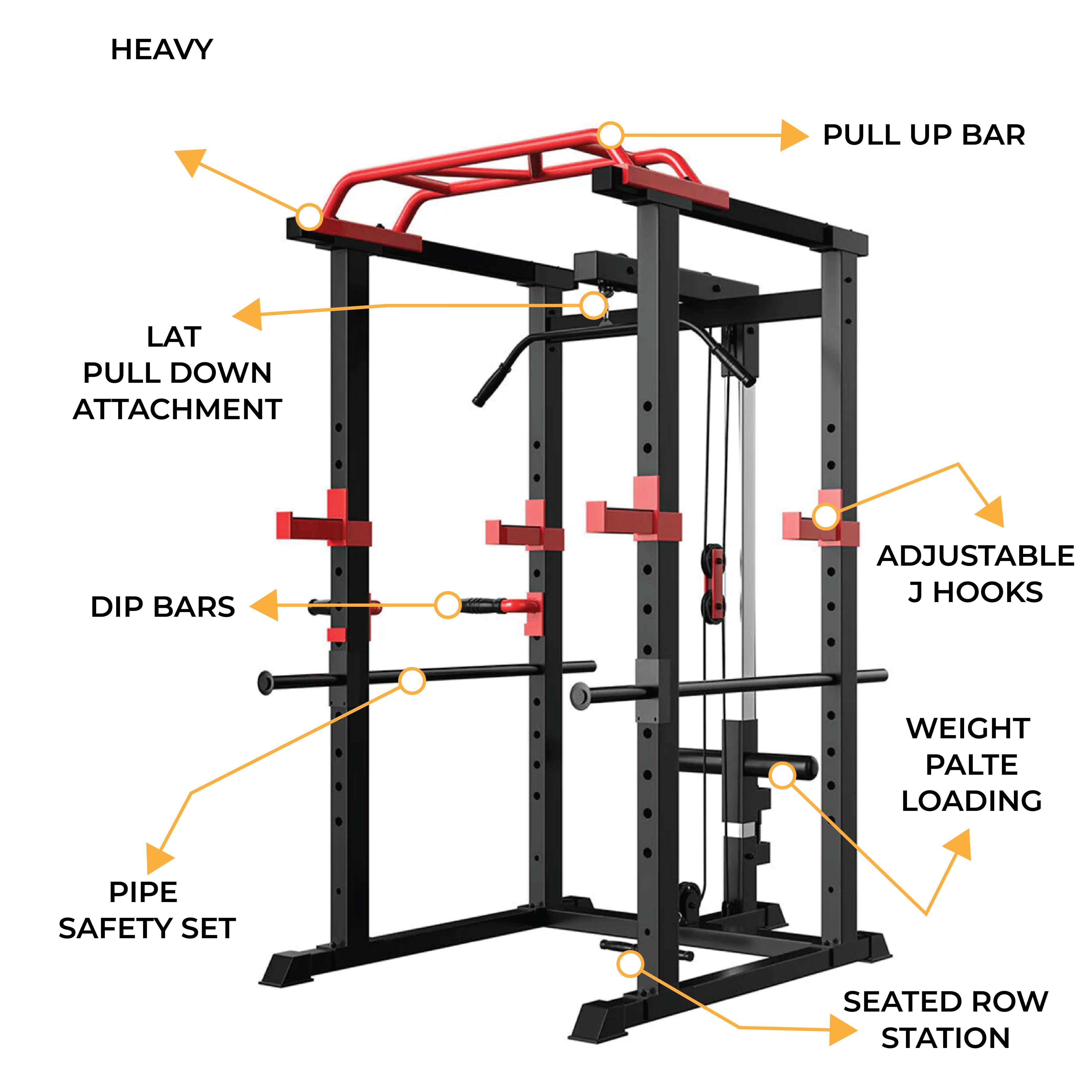 1441 Fitness Heavy Duty Squat Rack & Power Cage with Pull Up Bar J008 - Grey Color Frame