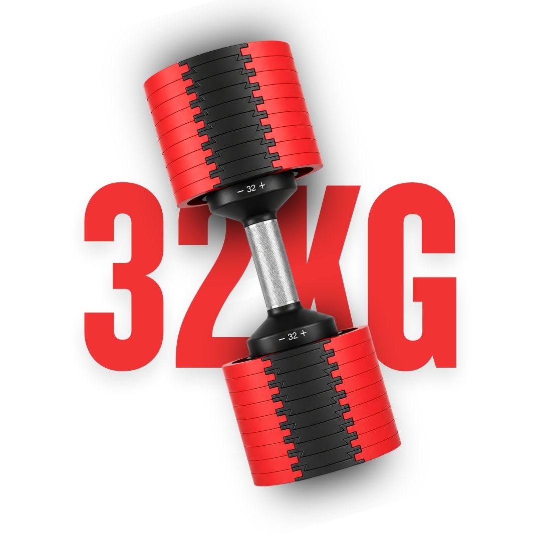 Leom Fitness Adjustable Dumbbells, 2kg to 32kg, Pair (Red)