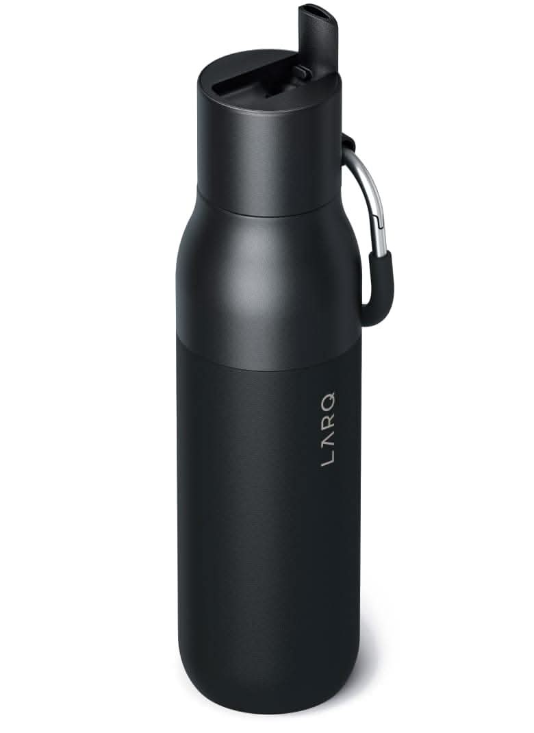 Larq, Bottle Flip Top Insulated Stainless Steel Water Bottle 17Oz, Obsidian Black