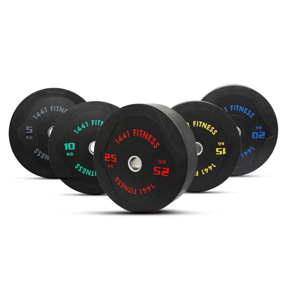 1441 Fitness 7 Ft Olympic Bar with PU Bumper Plates - 120 KG Set
