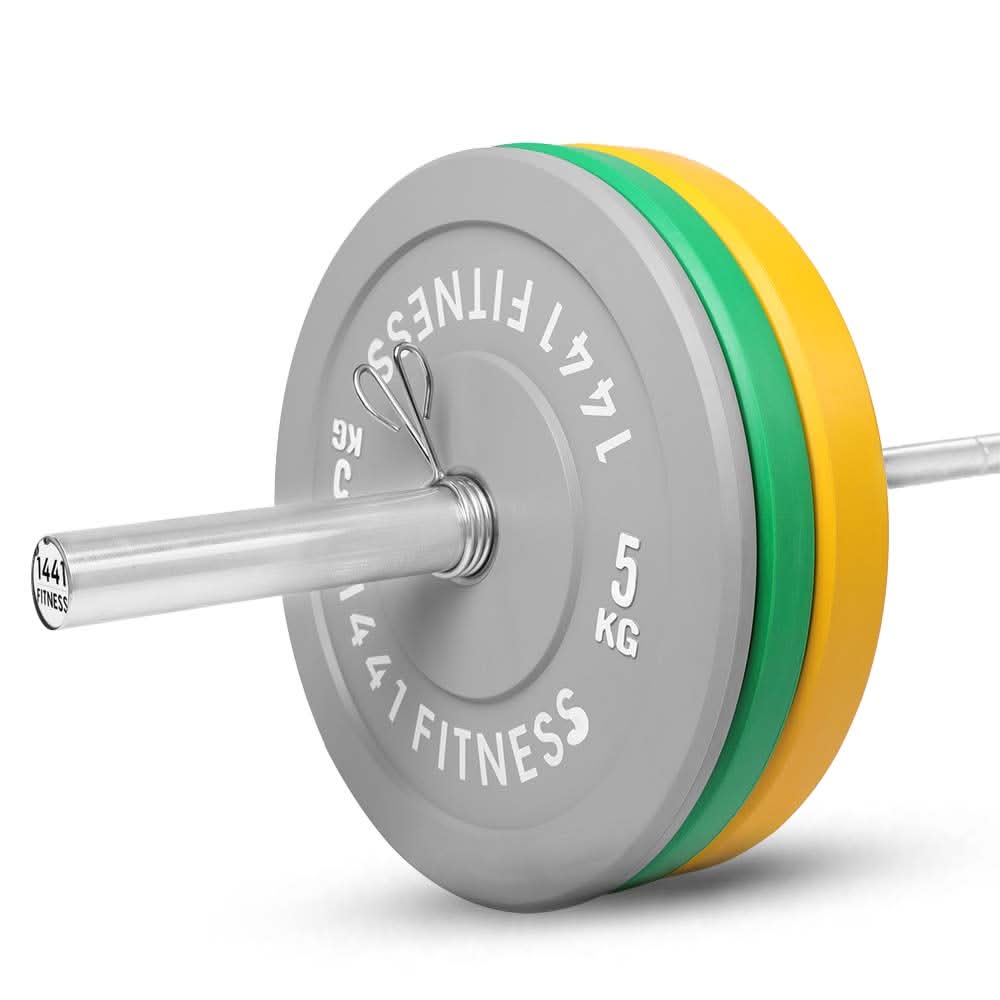 Combo 7 Ft Olympic Bar with Color Bumper Plates - 80 KG Set | 1441 Fitness