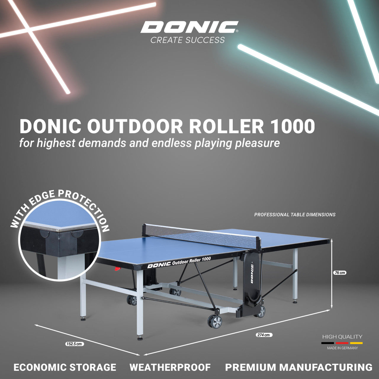 Donic Table Tennis Table Outdoor Roller 1000, Blue