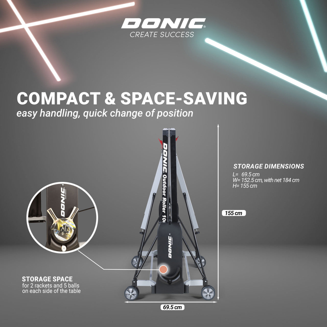 Donic Table Tennis Table Outdoor Roller 1000, Blue