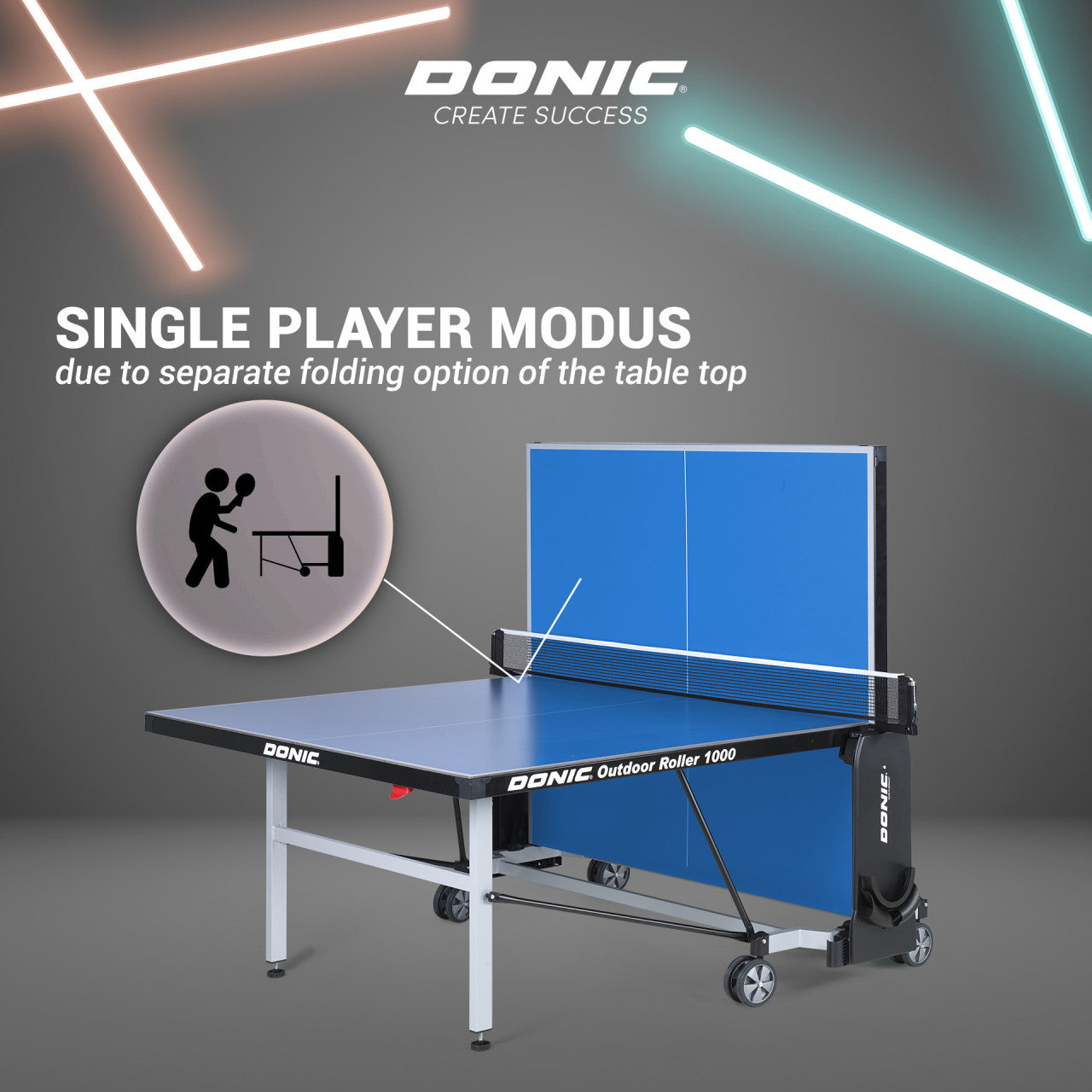 Donic Table Tennis Table Outdoor Roller 1000, Blue