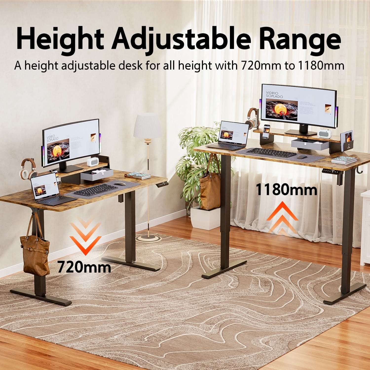 Kingsmith ETSFI21 Smart Adjustable Electric Standing Desk with Drawer and Monitor Stand