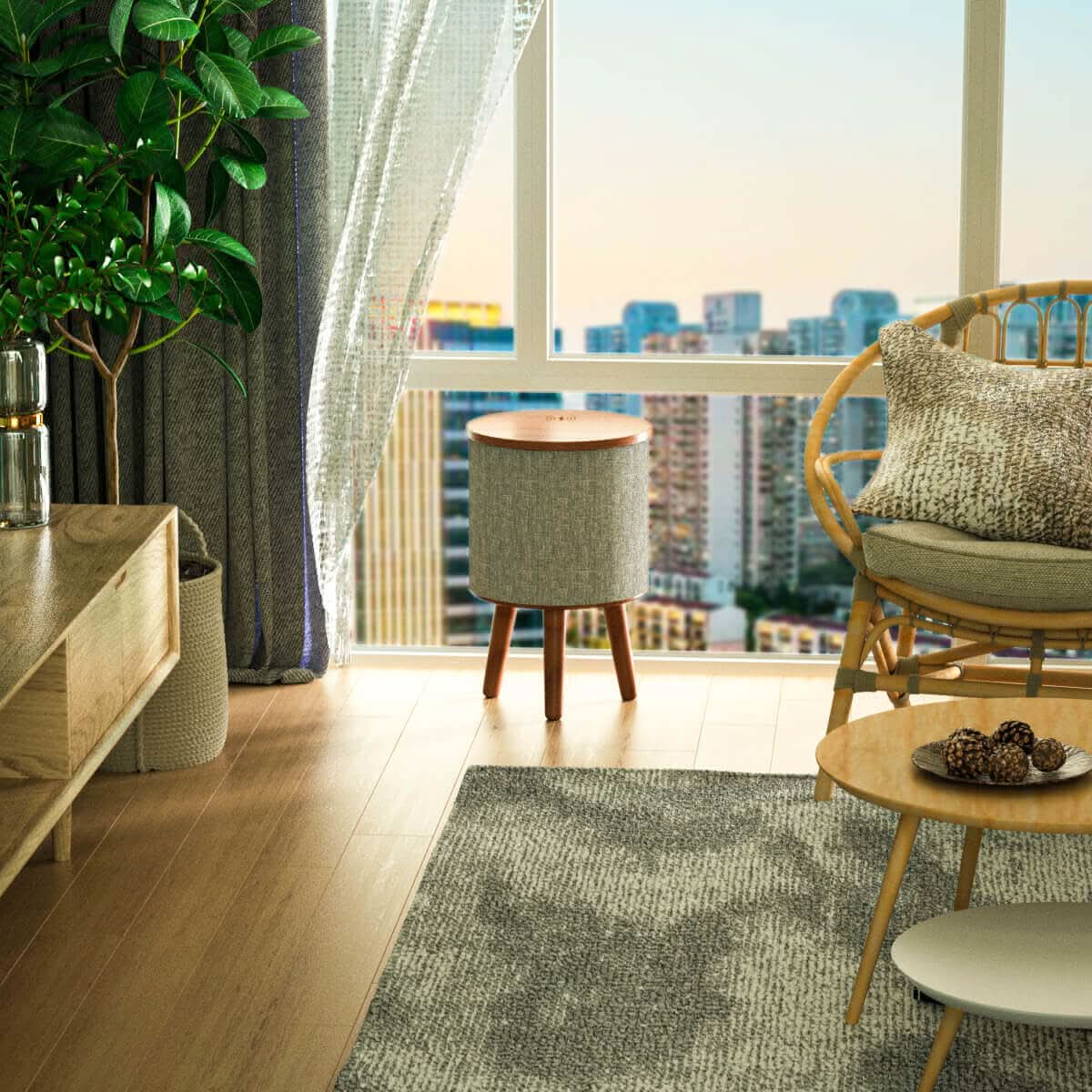 Nourest 3-in-1 Wireless Charging Side Table with Portable Bluetooth Speaker Table