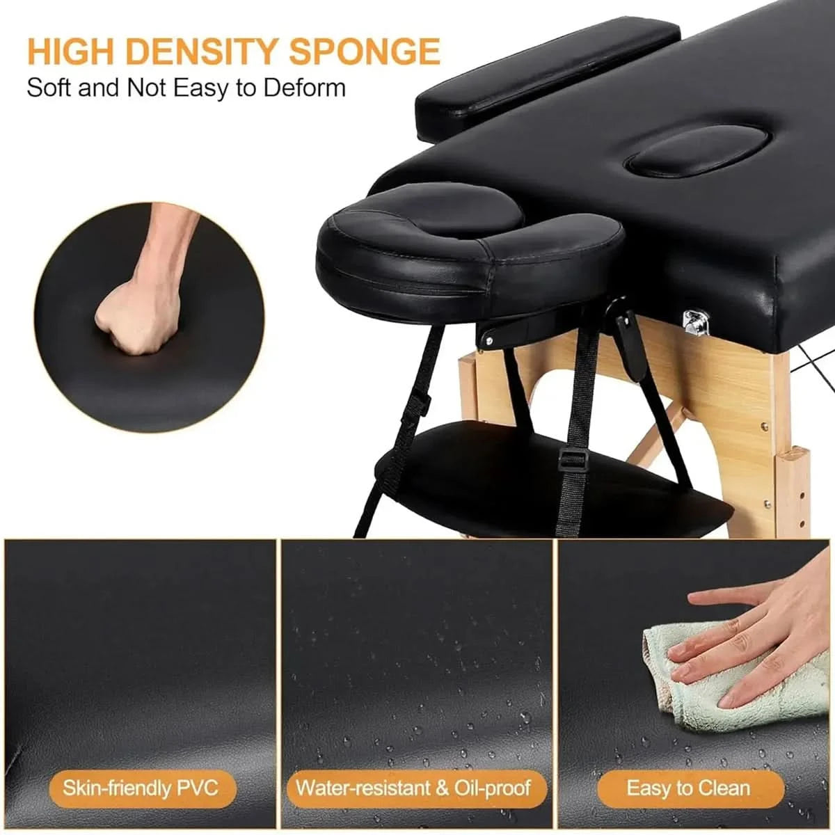 Portable Massage Table with Adjustable Folding Bed and Headrest (3 Fold)