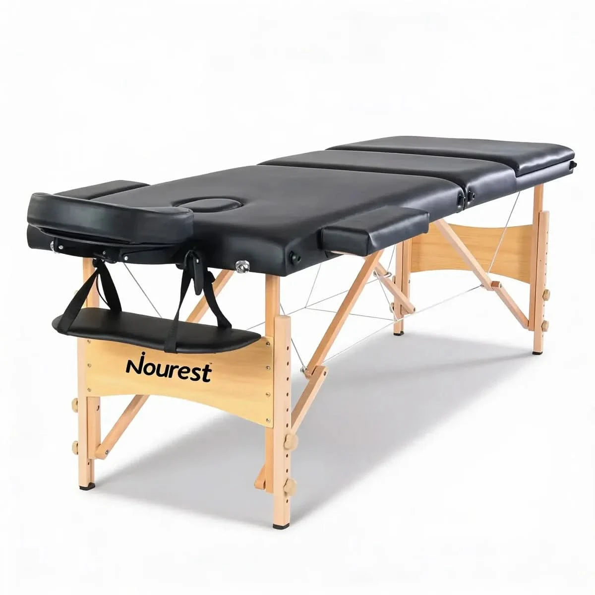 Portable Massage Table with Adjustable Folding Bed and Headrest (3 Fold) Black