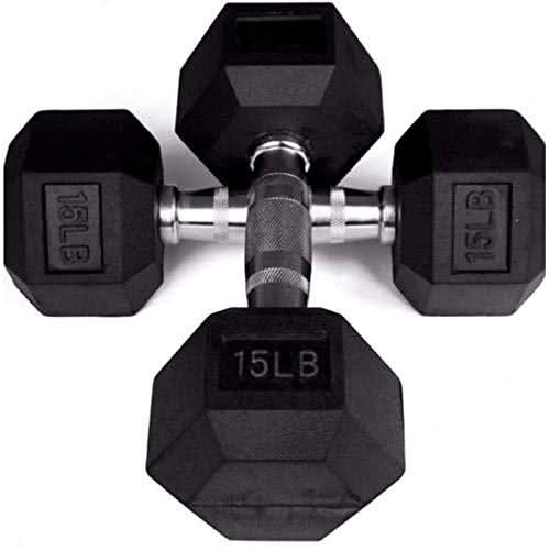 1441 Fitness Rubber Hex Dumbbells in Pounds 5 - 50 Lbs (Sold In Pair) | Weight in LBS | Tough & Durable | Chrome Plated Economical Handle 15 Pounds