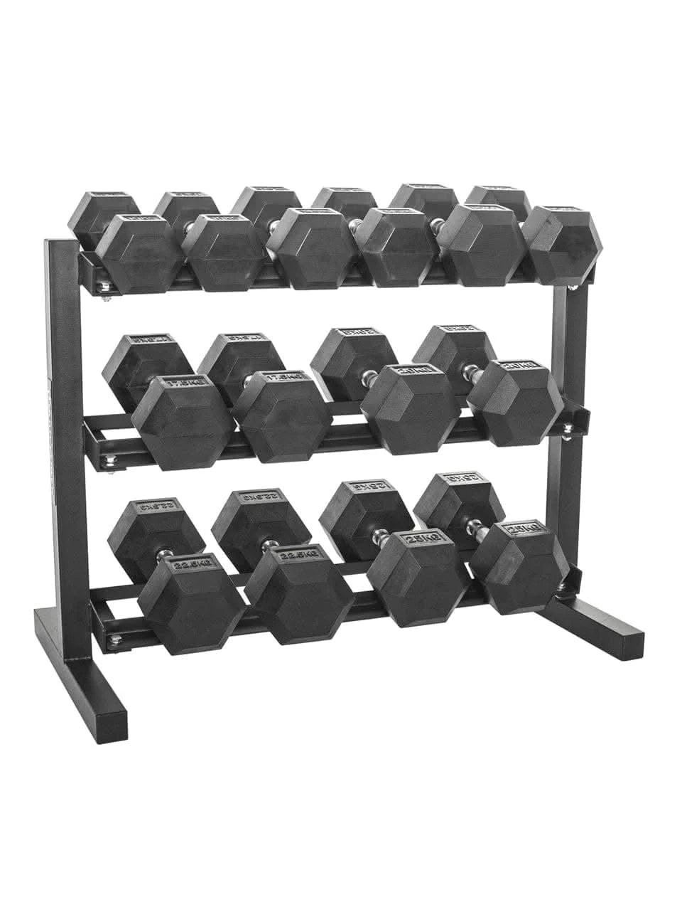 Combo 1441 Fitness Hex Dumbbell Set with 3 Tier Dumbbell Rack 2.5 to 20 Kg (8 Pairs) – Strength Training Equipment