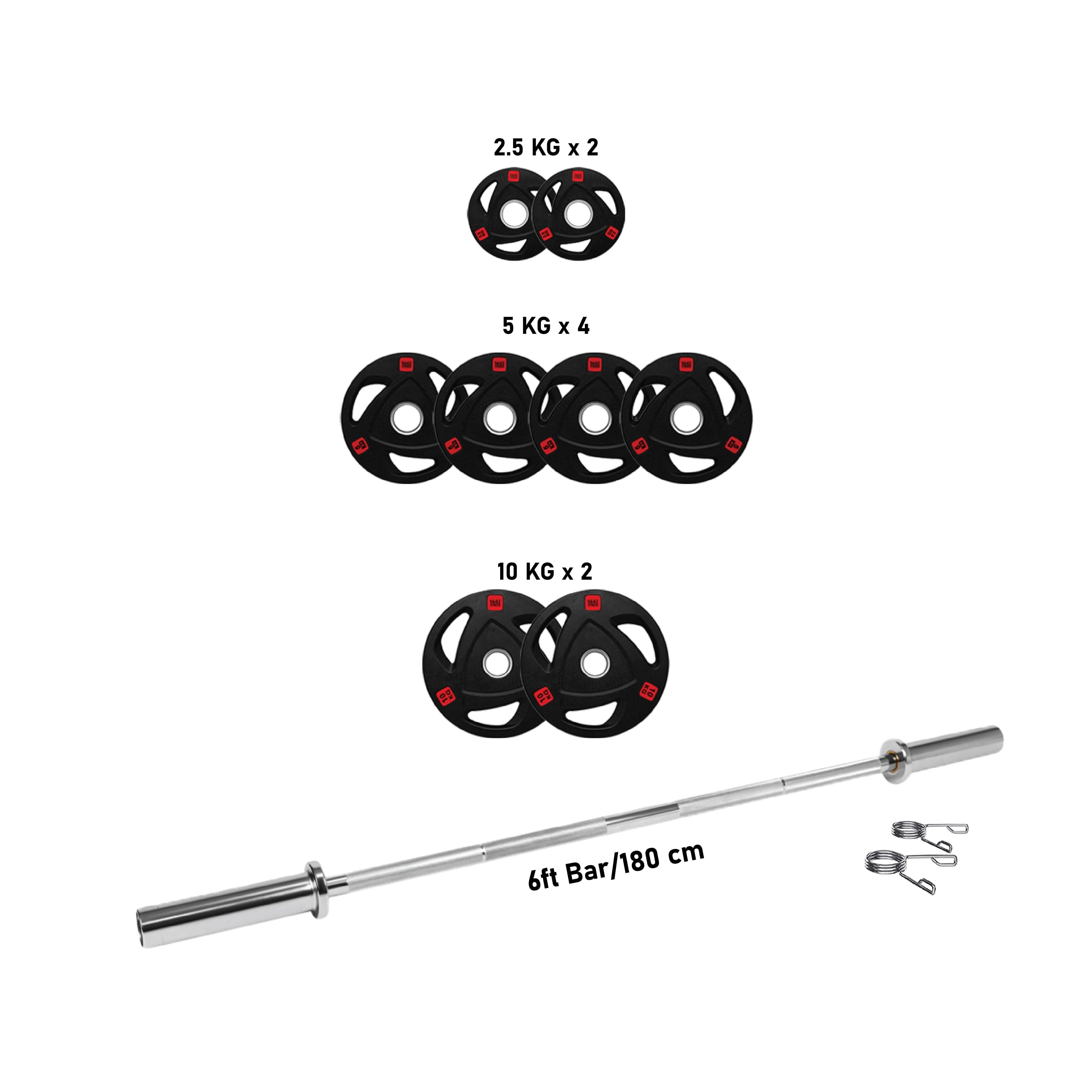 Combo 1441 Fitness 6 ft Olympic Barbell with Black Olympic Plates set | 60 Kg Set