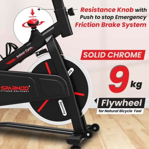 Sparnod Fitness Exercise Bike With 9 Kg Heavy-Duty Flywheel, SSB-09