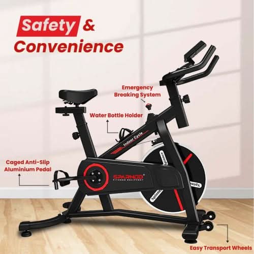Sparnod Fitness Exercise Bike With 9 Kg Heavy-Duty Flywheel, SSB-09