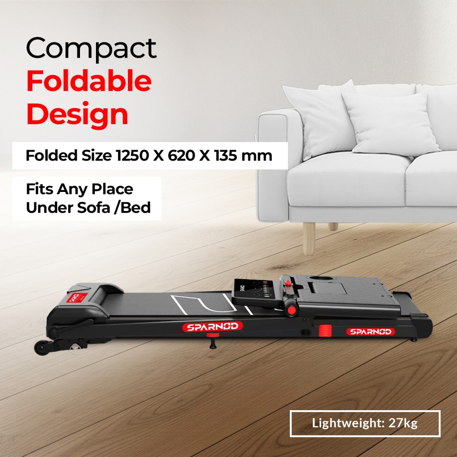 Sparnod Fitness Home Use Treadmill, Bluetooth Speakers, 12 Preset Program with LED Display, STH-1150