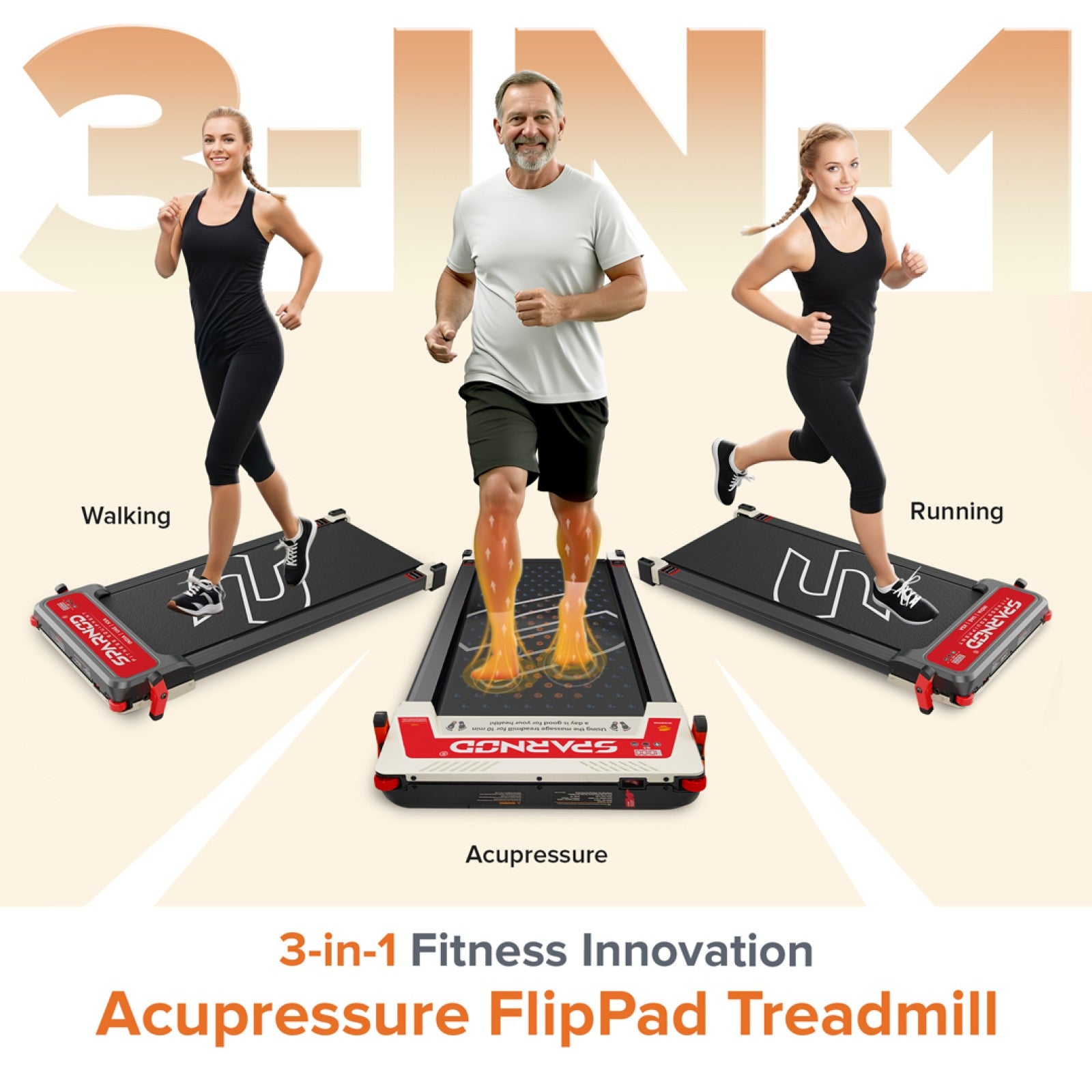 Sparnod Fitness FlipPad Walkingpad Treadmill with Massager, STH-3003