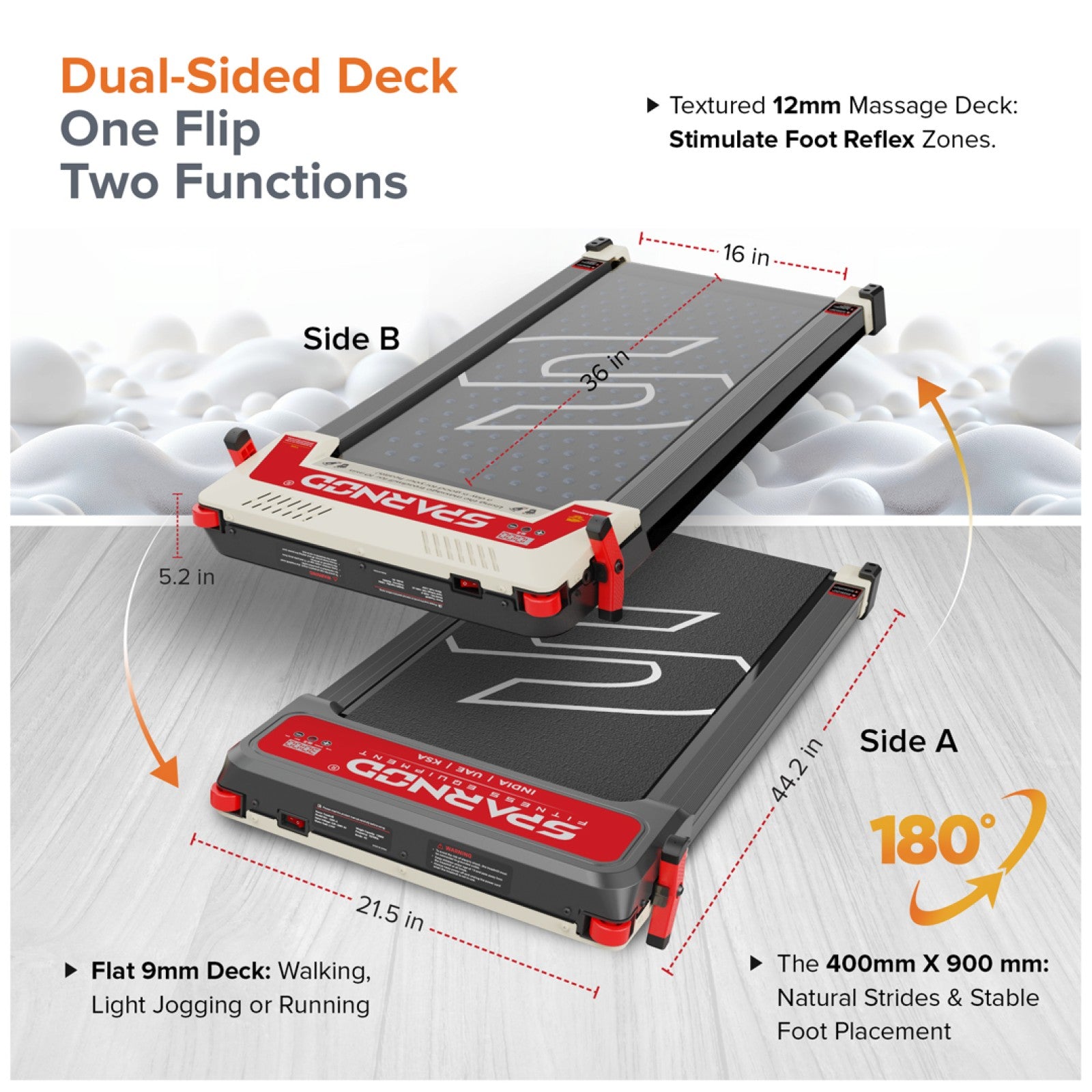 Sparnod Fitness FlipPad Walkingpad Treadmill with Massager, STH-3003