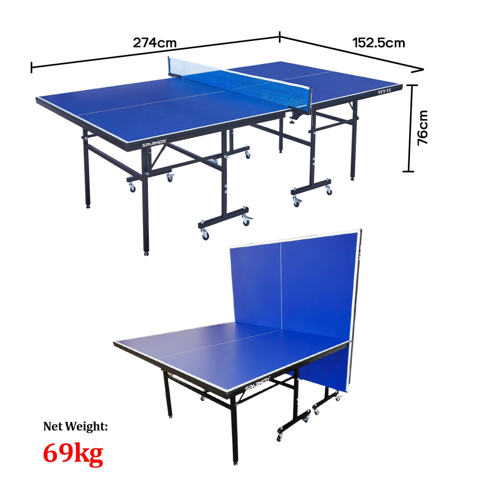 Sparnod Fitness Foldable Table Tennis Table for Indoor Sport Use, STT-15