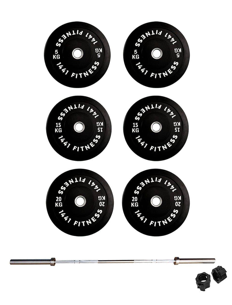 PRSAE Plates & Bars 1441 Fitness 7 Ft Olympic Bar with Rubber Bumper Plates - 100 KG Set