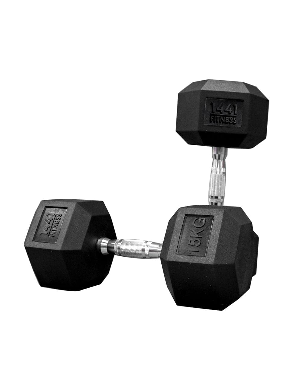 1441 Fitness Rubber Hex Dumbbells in Kilogram | Sold In Pairs (2 pcs) | Tough & Durable | Chrome Plated Economical Handle 15 KG