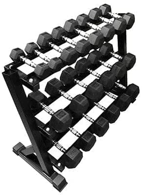 Combo 1441 Fitness Hex Dumbbells Set - 2.5 KG to 25 KG with 3 Tier Dumbbell Rack