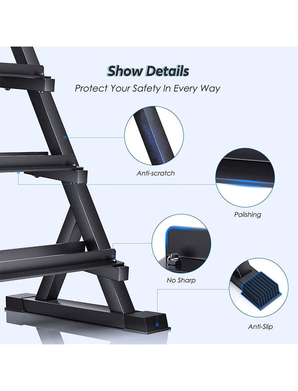 PRSAE Dumbbell Rack 1441 Fitness 3 Tier Dumbbell Rack for 8 Pairs