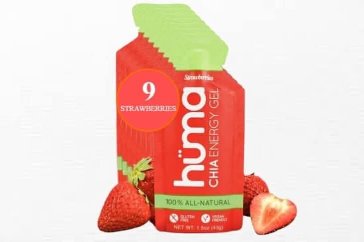 Huma Chia Energy Gel - Strawberries - 9 count x 43g - 22gr Carbs, 105mg Sodium, 100% All Natural, Vegan, Gluten Free, Caffeine Free, No Stomach Problems, Great Taste, Easy Digestion