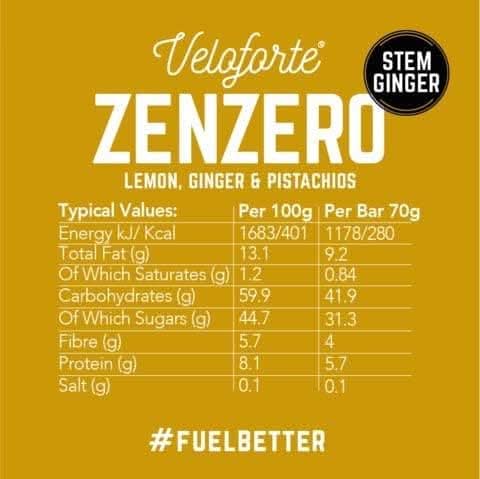 Veloforte Zenzero Energy Bar - Lemon, Ginger and Pistachios - 9 count x 62g - 5gr plant protein, 37gr Carbs, Digestion calming Stem Ginger, Rich in Dual Carbohydrates, All Natural, Vegan, Gluten Free