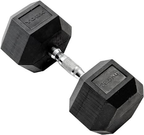 York, Commercial Rubber Hex Dumbbell, 35005, Black
