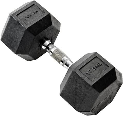 York, Commercial Rubber Hex Dumbbell, 35005, Black