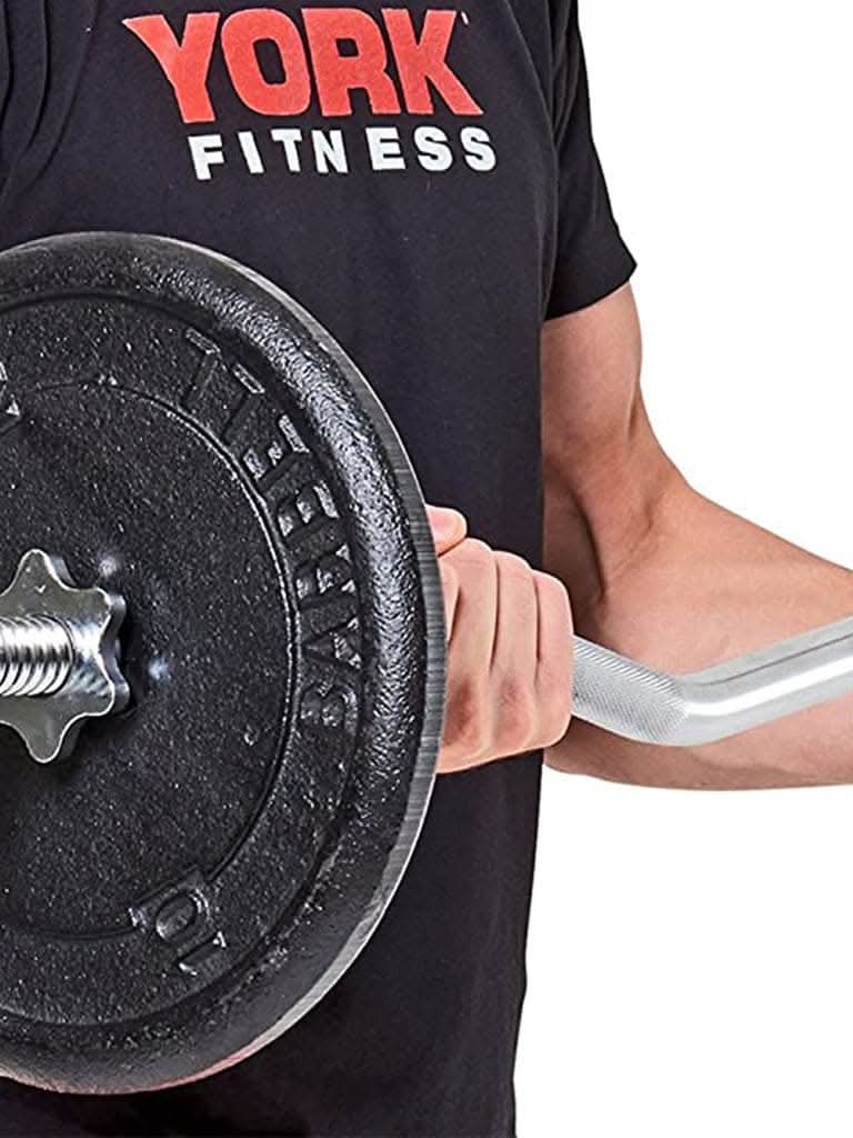 York, Fitness Spinlock E-Z Curl Bar With Collar, 6004, Silver