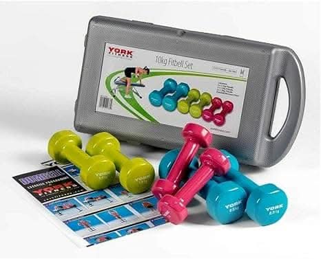Combo, York, Fitness 10Kg Vinyl Fitbell Set In A Case, 1678, Multicolor