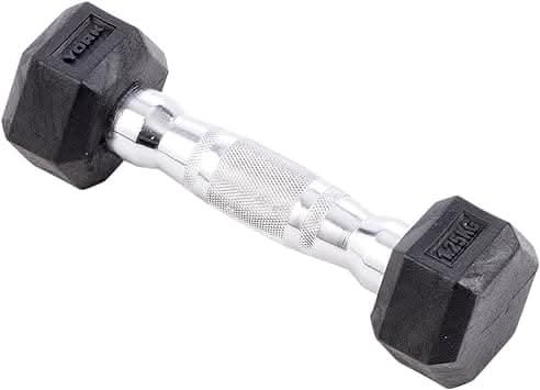 York, Commercial Rubber Hex Dumbbell, 35005, Black