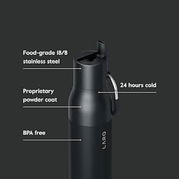 Larq, Bottle Flip Top Insulated Stainless Steel Water Bottle 17Oz, Obsidian Black