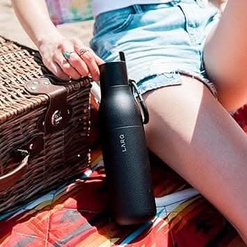 Larq, Bottle Flip Top Insulated Stainless Steel Water Bottle 17Oz, Obsidian Black