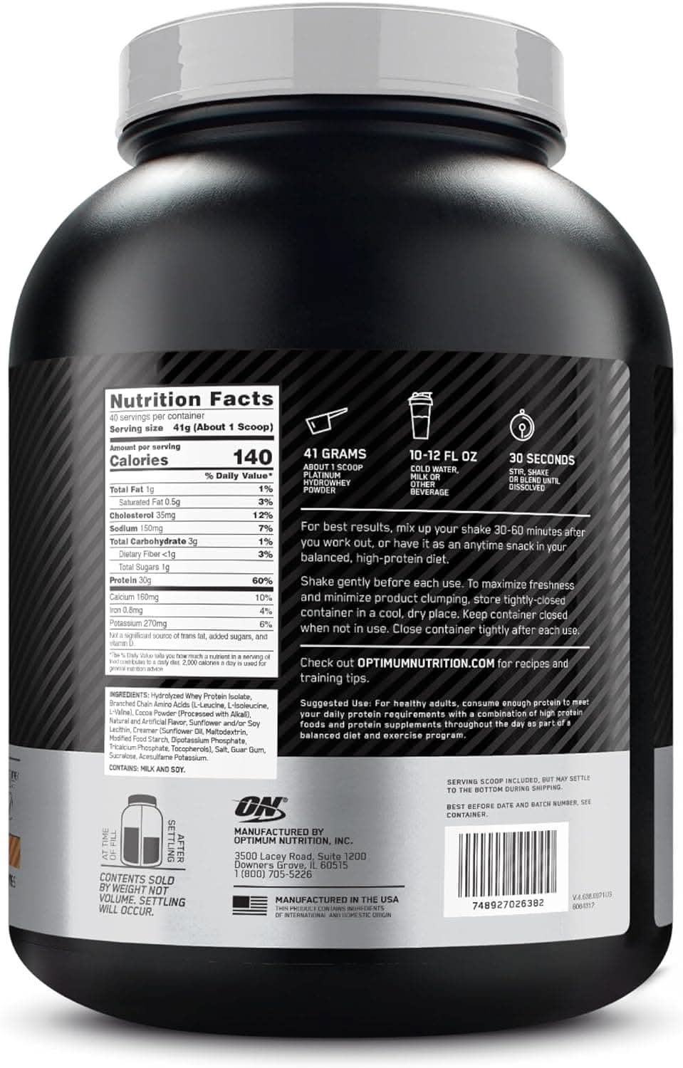 Optimum Nutrition Platinum Hydrowhey for Muscle Support, 3.5 lbs - 40 Servings